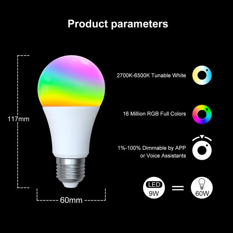 Smart LED Bulb RGB CCT Adjustable Dimmable